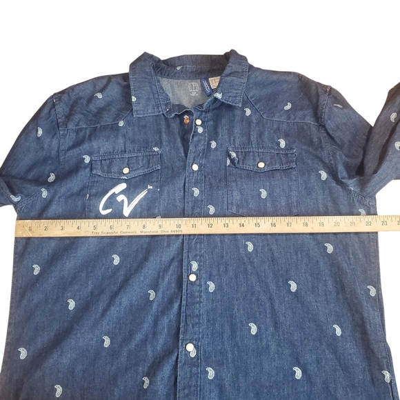 H&M Divided Denim Paisley Button-Down Shirt. Pearl Snaps. Women's XL. F0079 - Picture 6 of 10